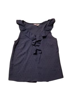 LC Lauren Conrad Navy Sleeveless Ruffle V-Neck Top